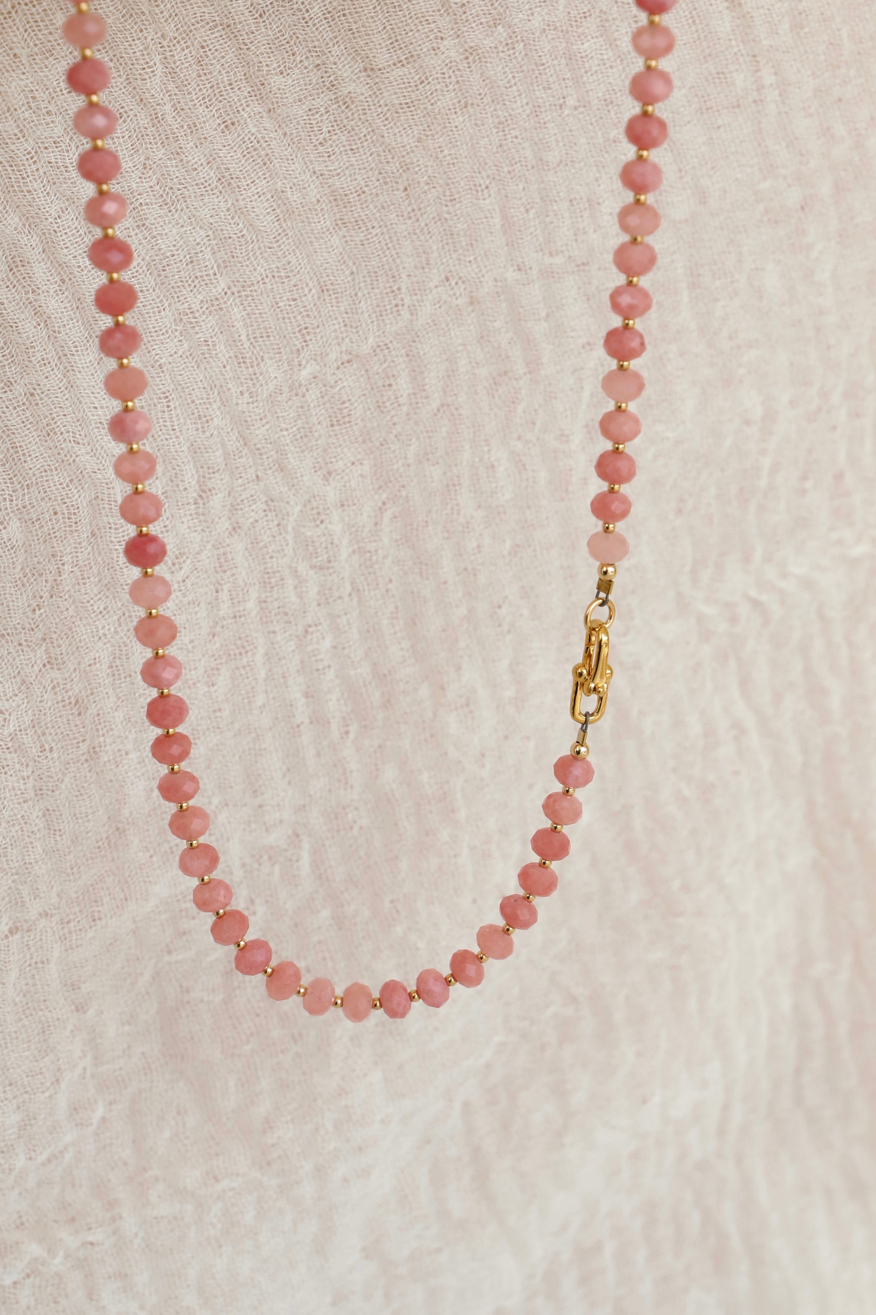  PINK RHODOCHROSITE BEADED NECKLACE