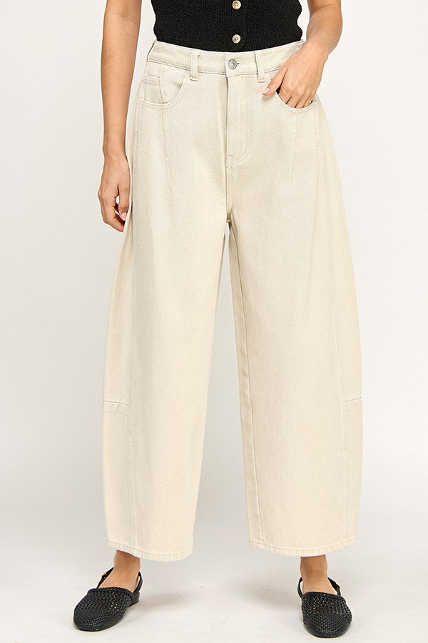  BEIGE BARREL JEANS
