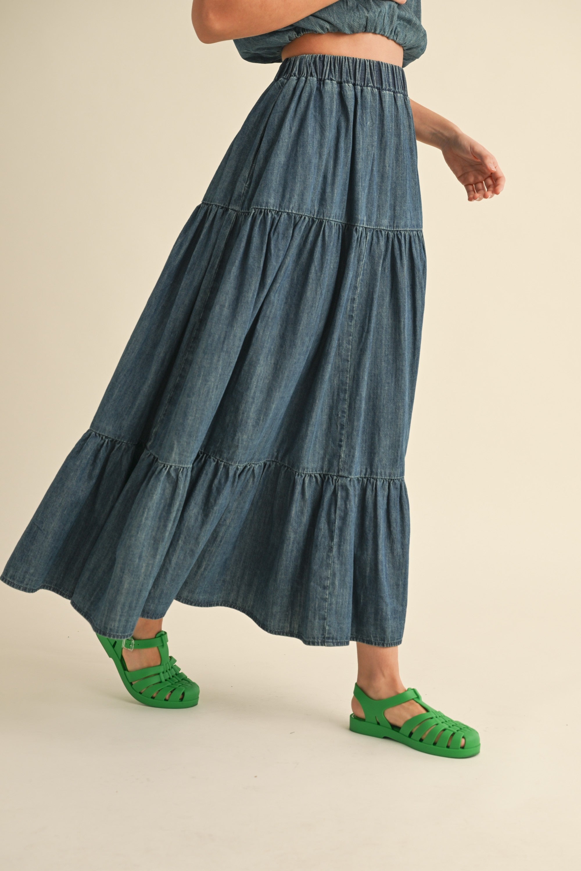  TIERED DENIM SKIRT