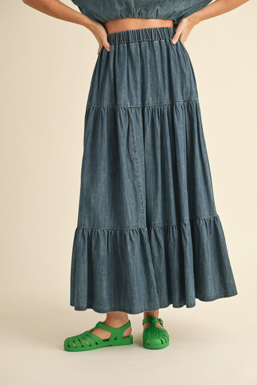  TIERED DENIM SKIRT