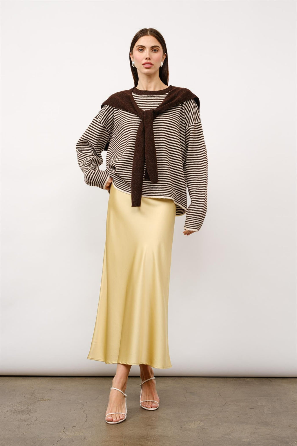  KATE STRIPED SWEATER- BROWN