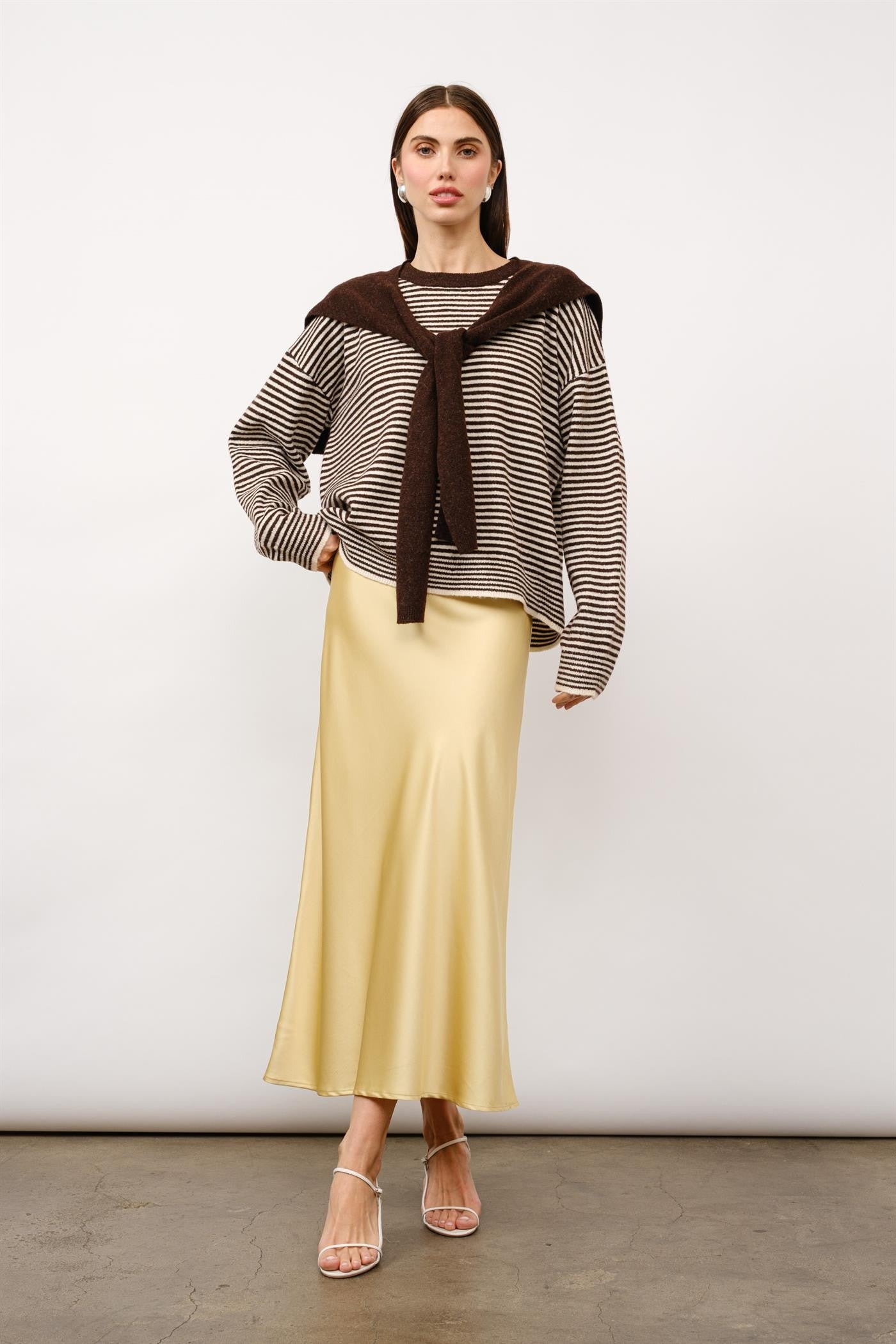  KATE STRIPED SWEATER- BROWN