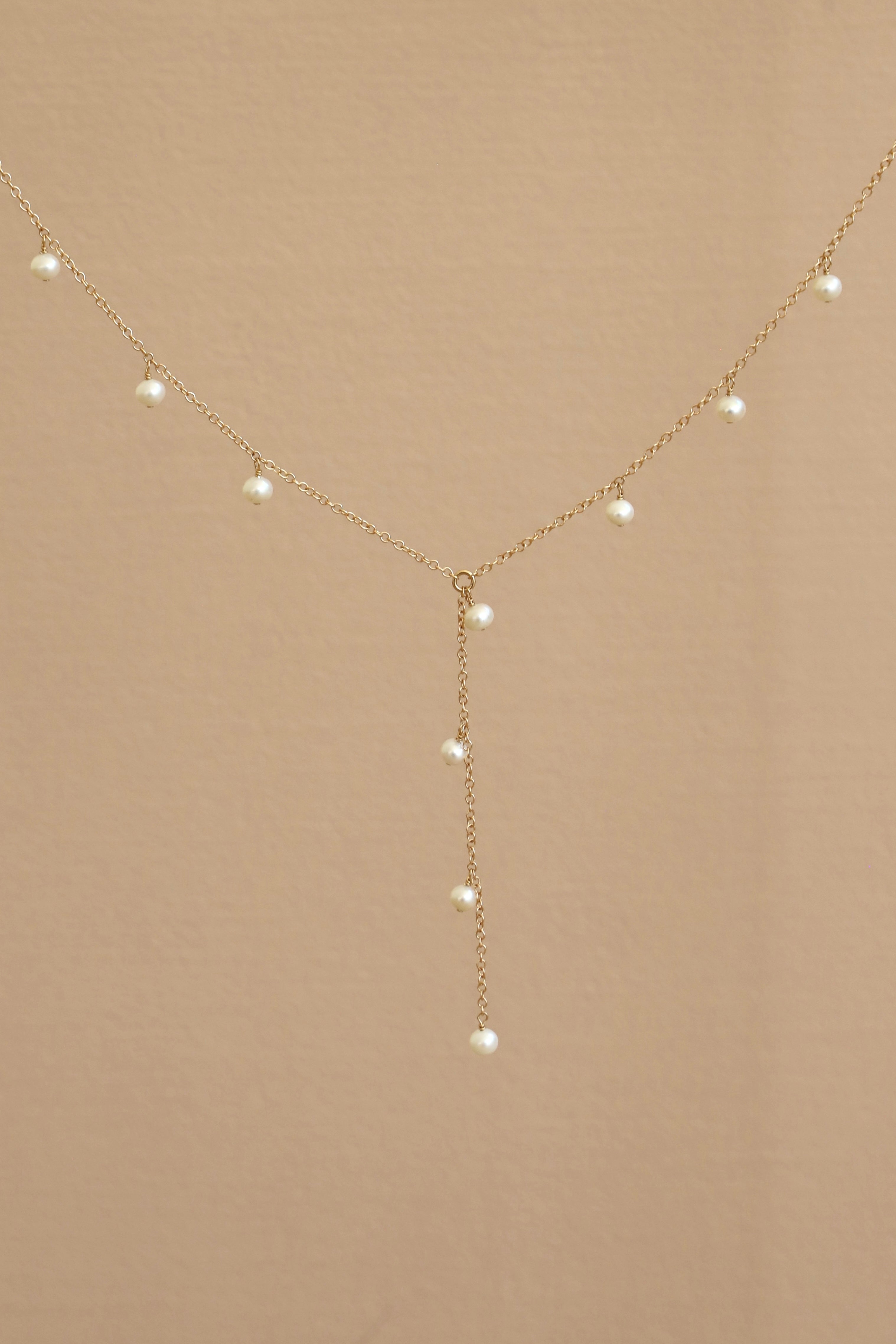  ELLE PEARL DROP LARIAT NECKLACE