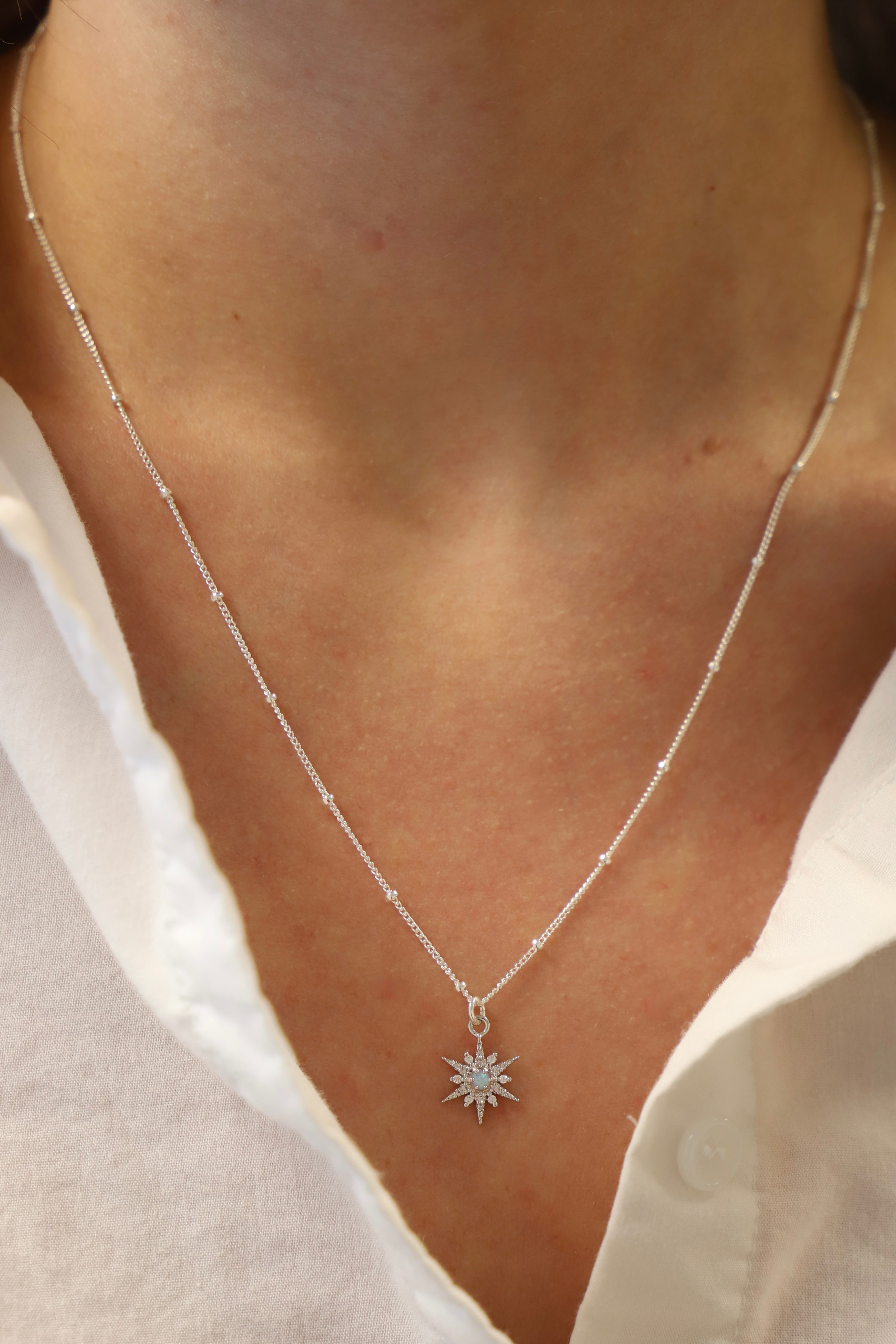  SILVER OPAL STARBURST NECKLACE