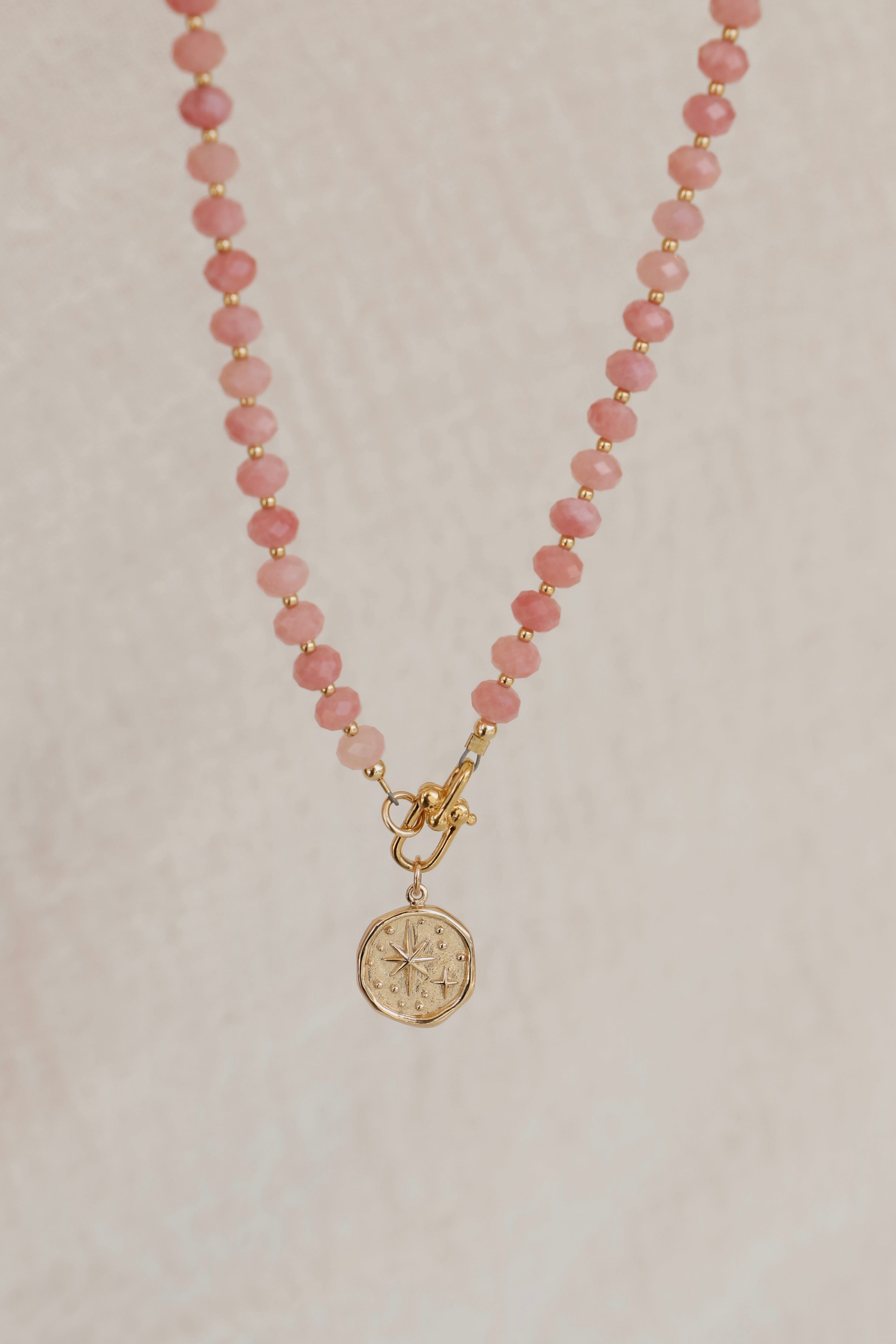  PINK RHODOCHROSITE BEADED NECKLACE
