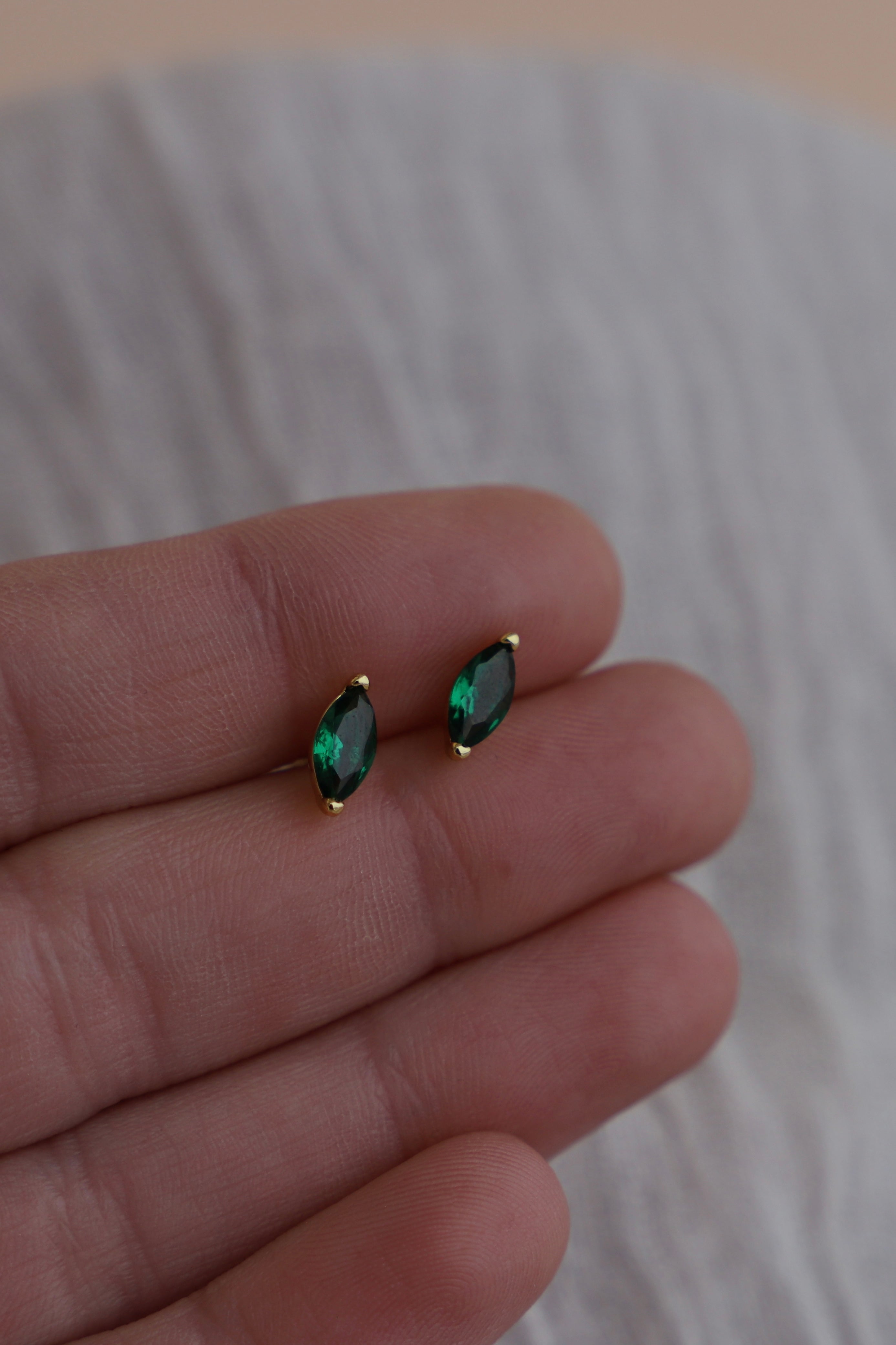  MARQUISE CZ EMERALD STUDS