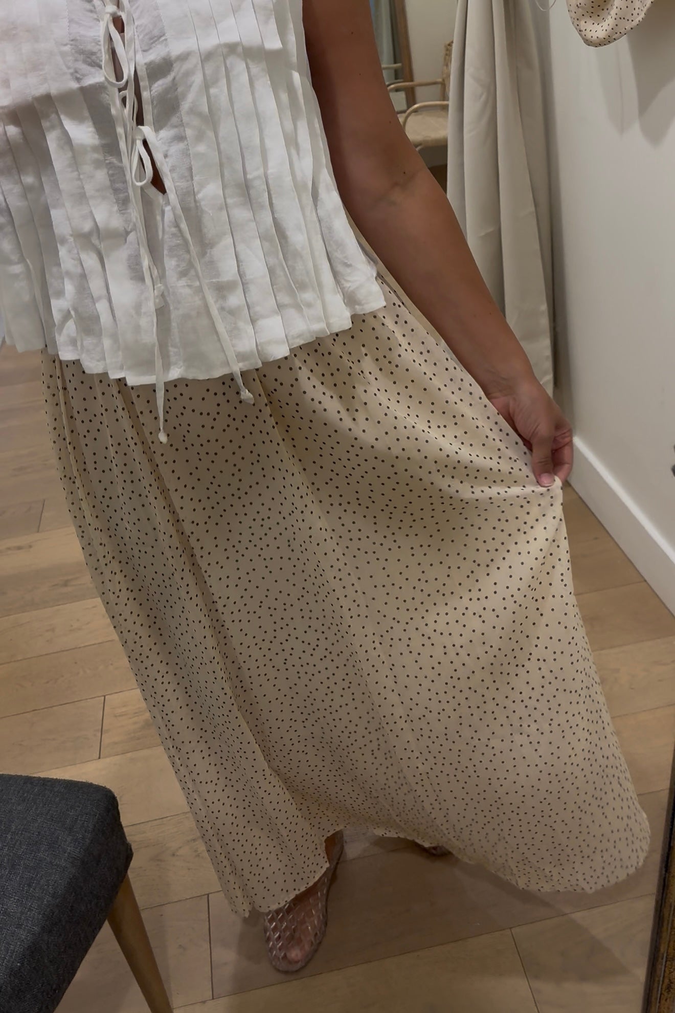  POLKA DOT CHIFFON MAXI SKIRT