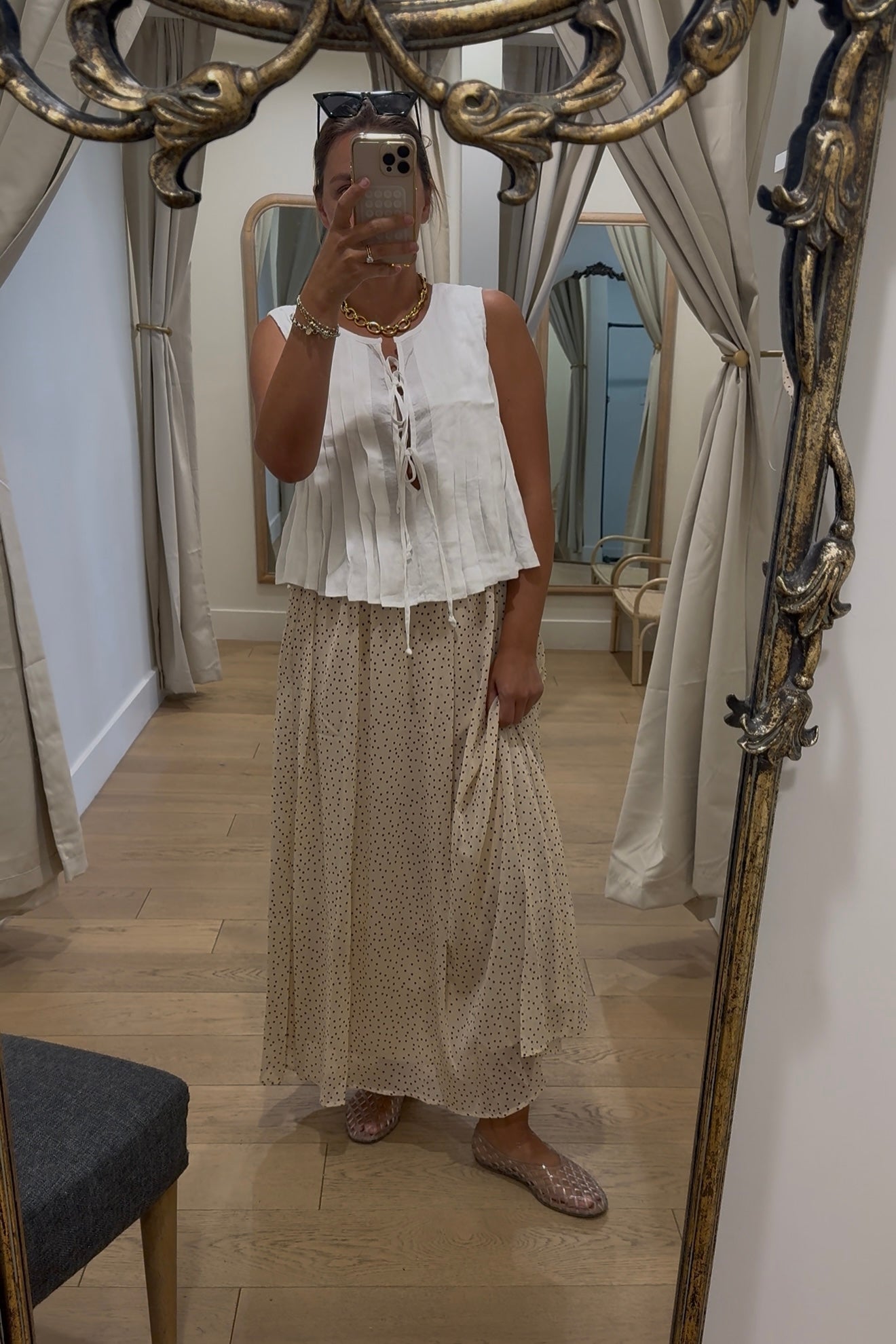  POLKA DOT CHIFFON MAXI SKIRT