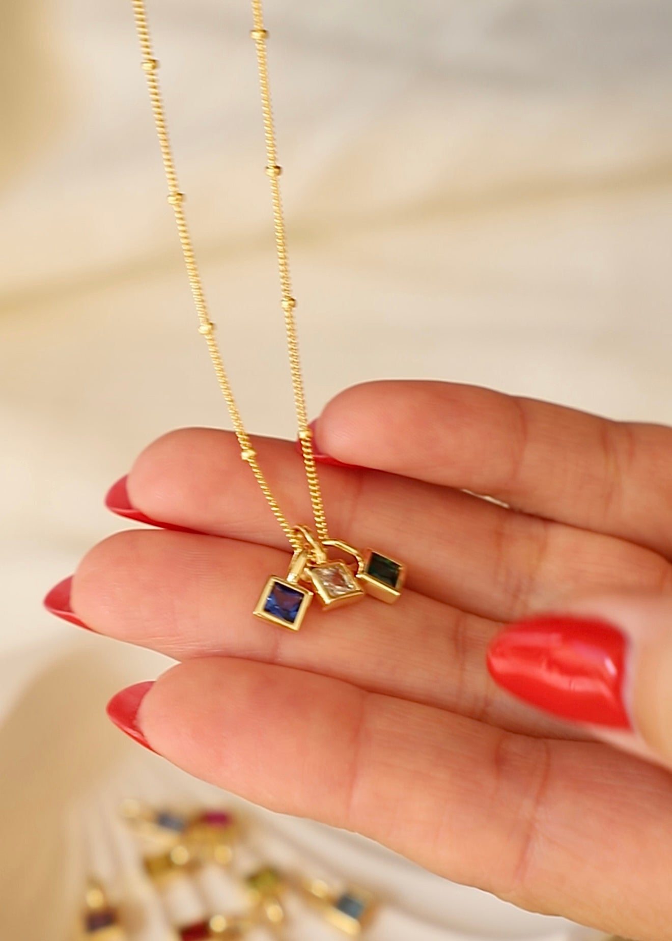  SQUARE BEZEL BIRTHSTONE CHARM