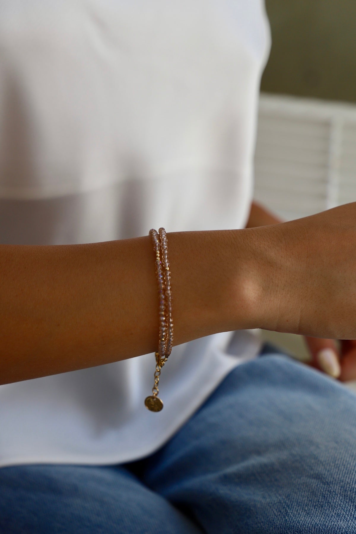  CHAMPAGNE PETITE CRYSTAL DOUBLE WRAP BRACELET