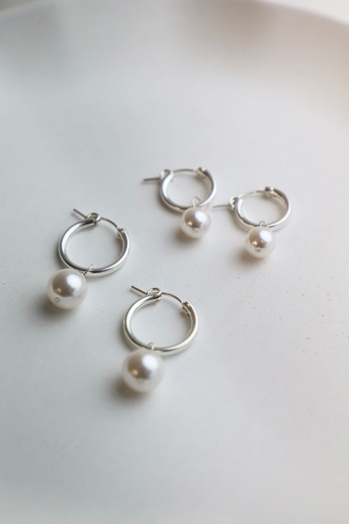  AUDREY PEARL HOOP EARRINGS-SILVER
