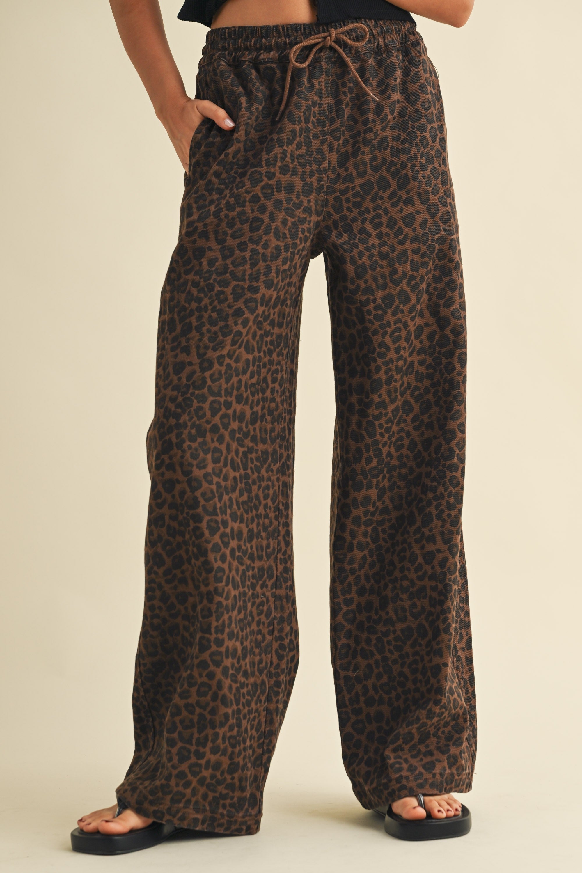  LEOPARD DENIM TRACK PANT