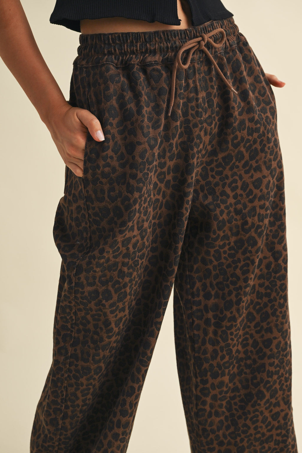 LEOPARD DENIM TRACK PANT