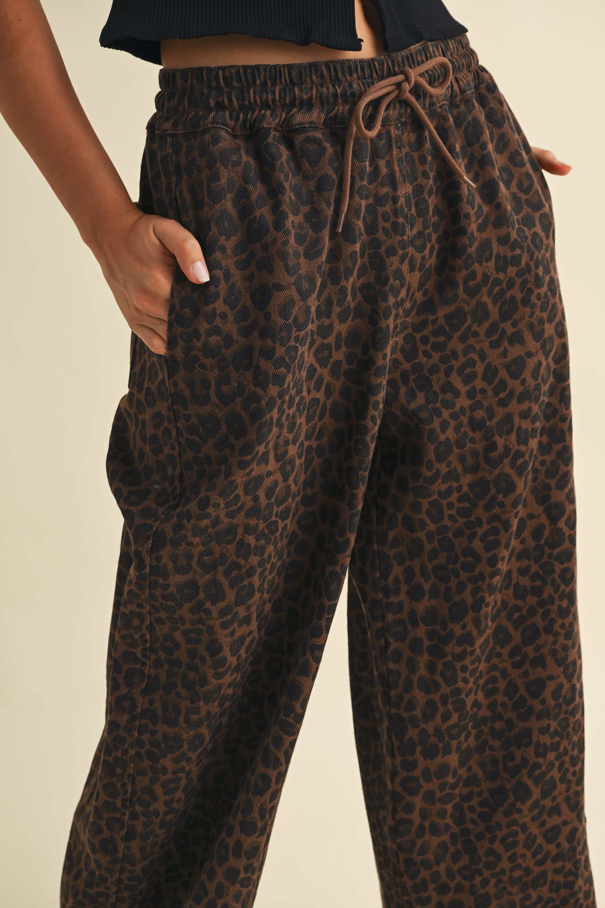  LEOPARD DENIM TRACK PANT