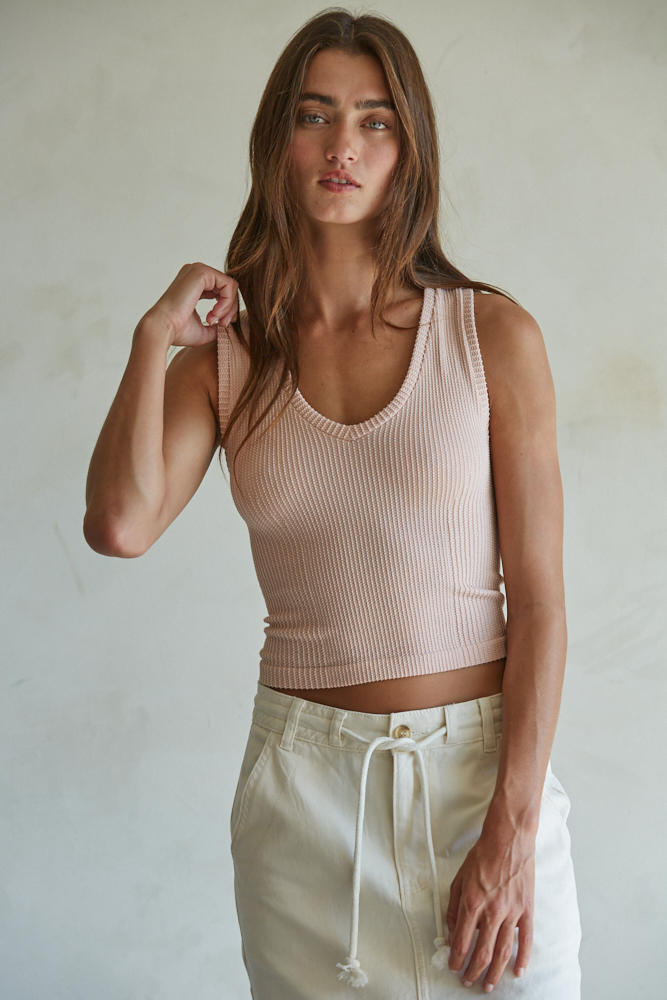  RIBBED V-NECK TANK
