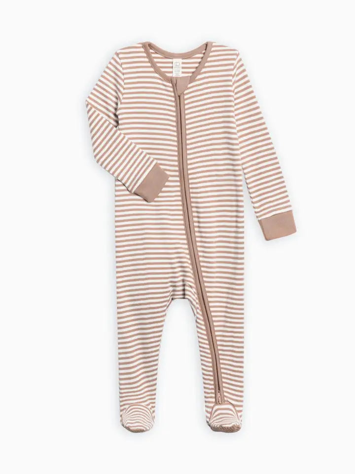  PEYTON FOOTED SLEEPER TRUFFLE STRIPE