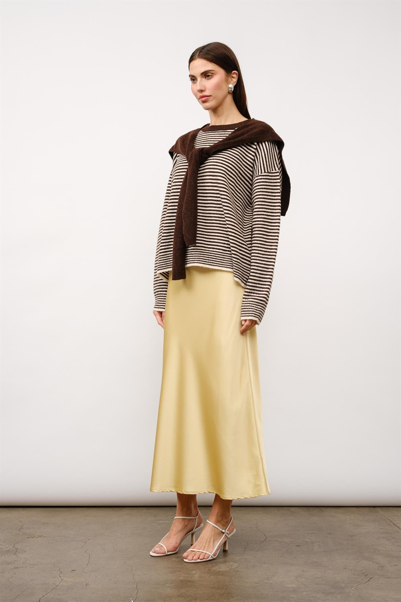  KATE STRIPED SWEATER- BROWN